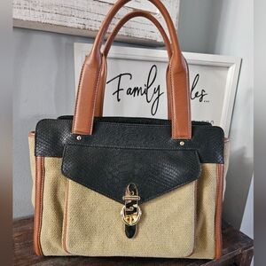 Henri Bendel Black and Tan Textured Tote